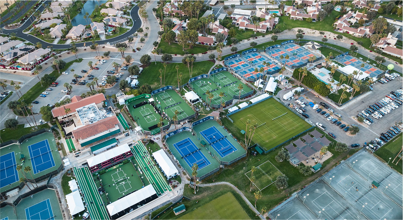 Aerial view of The Masters tournament pickleball courts